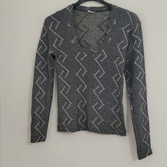 Black gray silver metallic Abstract print top SM EUC club party - Picture 4 of 6